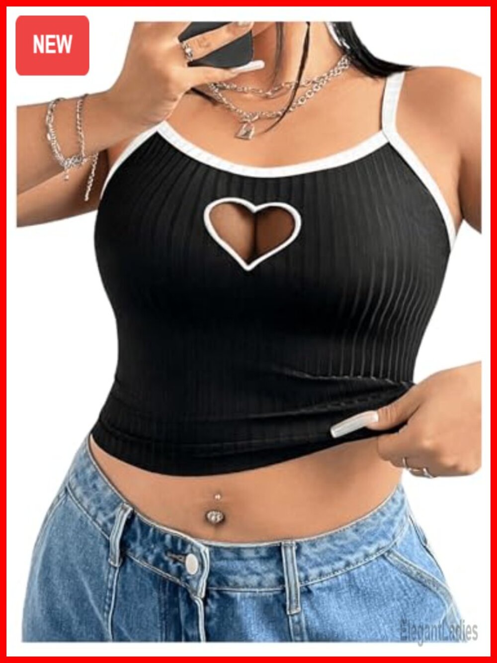 Plus Size Contrast Mesh Cut Out Cami Crop Top Slim Fit Spaghetti Strap